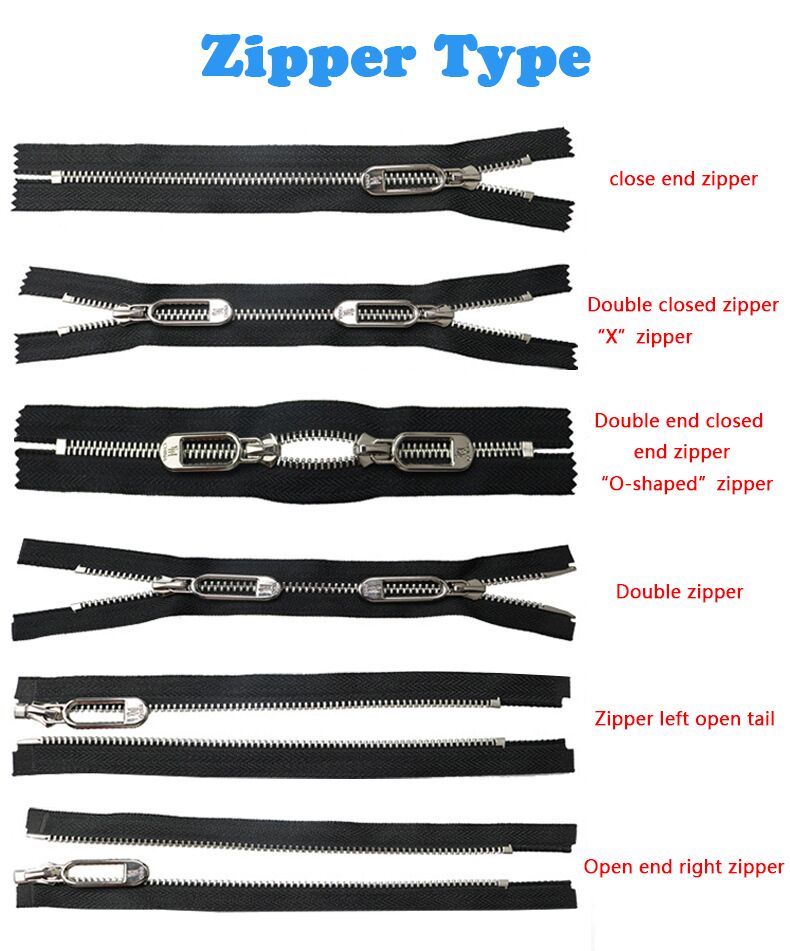 Metal zipper types